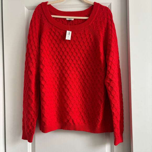 NWT Old Navy Honeycomb Crew Neck Sweater Sz XXL Red Holiday Cotton Blend - Picture 1 of 9